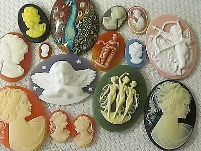 ** SALE * VTG CAMEOS 40x30mm HUGE 15 LOT PA JEWELRY RESIN FINDINGS REPAIR CRAFTS • $12.99