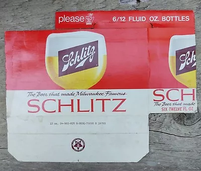 1973 Schlitz Beer Carton Carrier 6 Pack 6.5oz No Deposit Bottles Vintage • $19.95