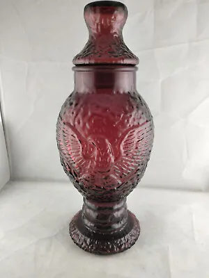 Wheaton Ruby Red Glass Apothecary Jar Lidded Spread Wing Eagle Embossed 10  MCM • $12.95