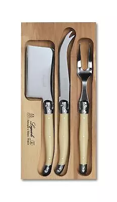 Laguiole Cheese Knife Set Including Cleaver And Fork 3 Piece Ivory White  • £45