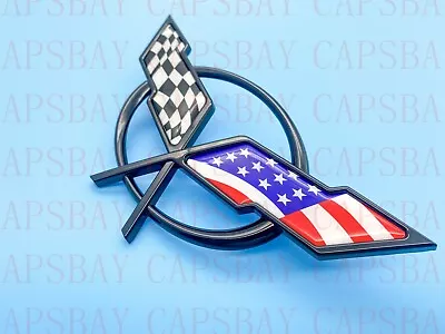 1997 - 2004 Corvette C5 Front Nose Emblem Emblem Black US Flag • $17.89