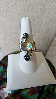 Sajen Oferings 925 Sterling Rainbow Mystic Topaz 3-gem Ring Size 8 Adjustable • $45