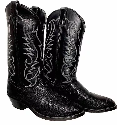 Vintage Laredo Black Lizard Print Cowboy Boots Men ‘s 8 1/2 D Made In USA #41752 • $125