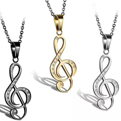 18  Music Note G Treble Clef Charm Pendant Women Girls Stainless Steel Necklace • $8.89