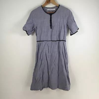 & Other Stories Womens Dress Size 8 Fit Flare Blue Linen Cotton Short Slv 055809 • $27.96