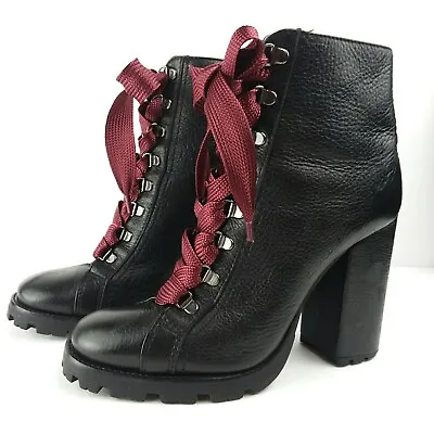 $55 • Buy SCHUTZ Boots Leather 'Zara' Lace Up Black Combat Block Heel Size 10 Retail $158!