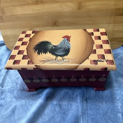 Folk-art Hand Painted Wooden Trinket Box Signed Betsi Rooster Farm Decor • $17.75