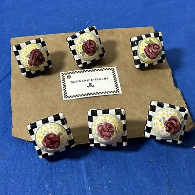 Set 6 MacKenzie Childs Rose And Courtly Check Drawer Pulls Knobs Ceramic • $140