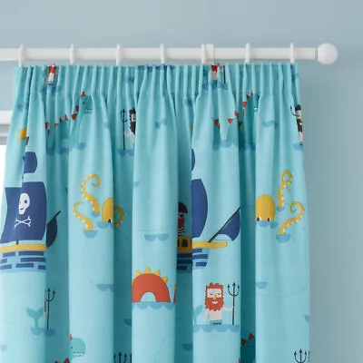 Blue Sea Monsters Pirate Nautical Kids Reversible Bedding Curtains Matching • £41.99