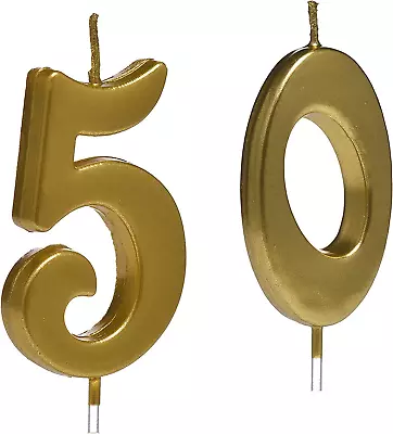 Gold 50Th Birthday CandlesNumber 50 Cake Topper For Party Decoration • £10.30