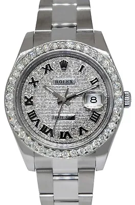 Rolex Datejust II Steel Pave Diamond Roman Dial & Bezel 41mm Oyster Watch 116300 • $15950
