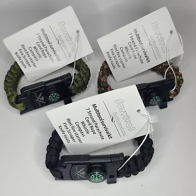 Military Survival Braclet (3 PACK) 7 Tool Survival Braclet (BLACKCAMOGREEN) • $5.99