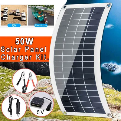 12V 50W Portable Solar Panel Car Van Boat Caravan Camper Trickle Battery Charger • £16.14