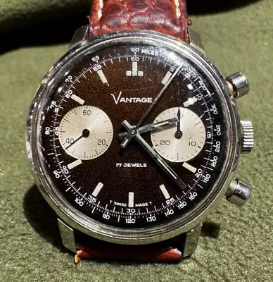 Vintage 17J Vantage Two Register Manual Wind Stainless Chronograph • $999.99