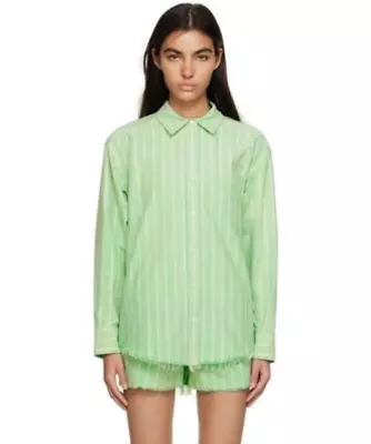 Alexanderwang.t Striped Boyfriend Shirt Green Size XS 3648 • $146.25