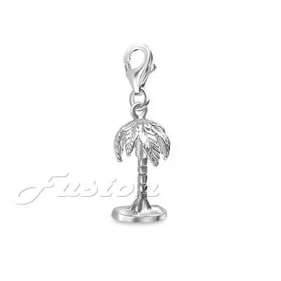 Solid .925 Sterling Silver Palm Tree Charm Clip-on ADD CHARM TO BRACELET CH11 • £10.99