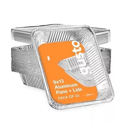 25 Count 9 X 13 Aluminum Foil Pans Half Size Deep Steam Table Pans With Lids F • $28.74