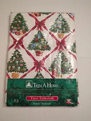 Vintage Trim A Home 60  Round Christmas Trees Vinyl Tablecloth • $12