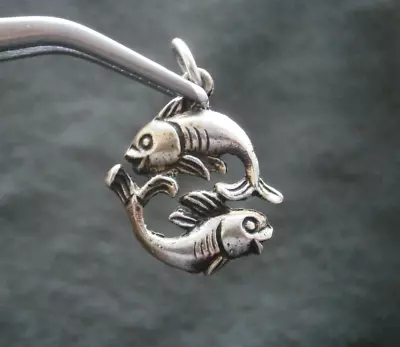 Pisces Two Fishes Zodiac Vintage 835 Silver Bracelet Charm Pendant 1.1g • $14.50