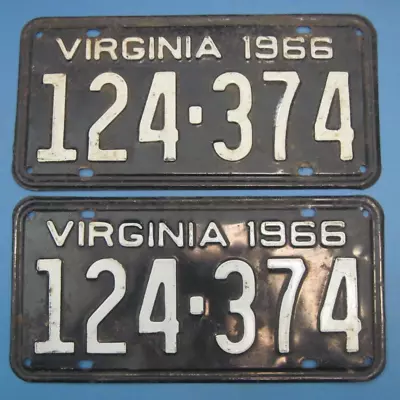 1966 Virginia License Plates Matched Pair DMV Clear For Registration • $70