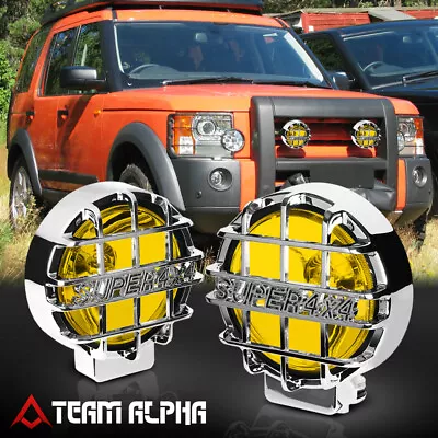 6  Round Yellow Universal Fog Light W/Chrome 4x4 Offroad Protective Guard+Switch • $46.89