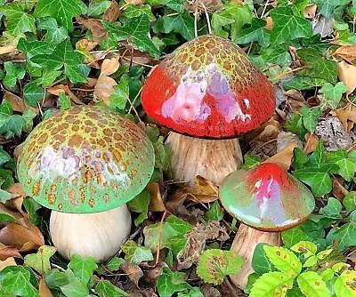 Garden Mushroom Ornaments Fairy Garden Toadstools Outdoor Decorations • £15.49