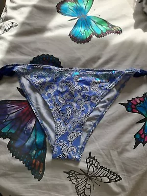 Marie Meili Blue Paisley Print Tie Side Bikini Briefs Size 18 • £2.50