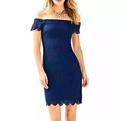 Lilly Pulitzer JADE True Navy  Scalloped Shell Lace SHIFT DRESS XS • $69.99