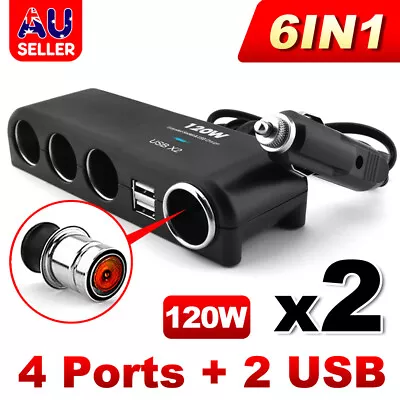 2x 4 Way 12V 24V Multi Socket Car Cigarette Lighter Splitter USB Charger Adapter • $22.99