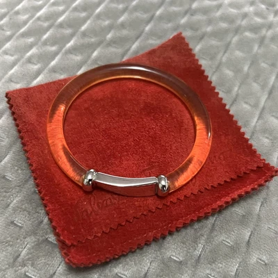 Salvatore Ferragamo Clear & Silver Bangle Bracelet W/ Suede Pouch Made In Italy • $110