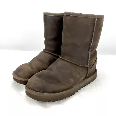 UGG Women's Size 7 Classic Short Boots Leather Brownstone Brown Winter Lined • $27.89