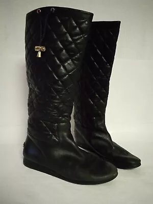 Michael Kors Women's Boots Black Quilted Genuine Leather Gold Tone Logo Size 7 • $8.99