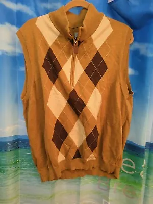 Walter Hagen Men’s 2XL 100% Cotton Brown Argyle Sweater Knit Vest A32 • $20