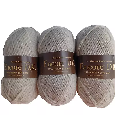 3 Skeins Encore D.K. Plymouth Yarn Company 25% W 75% Acr 50 Gm~150 Yds #240 Tan • $12