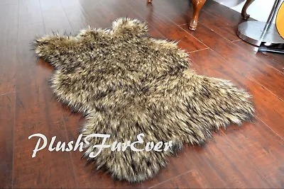 $107.65 • Buy X-Large 5' X 7' Exotic Black Tip Coyote Bearskin Rug Faux Fur Suede Backing 