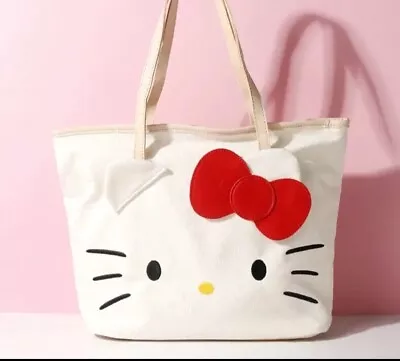 Hello Kitty Japan White Red Bow Classic Tote Large Canvas Bag Original KT Purse • $30.99