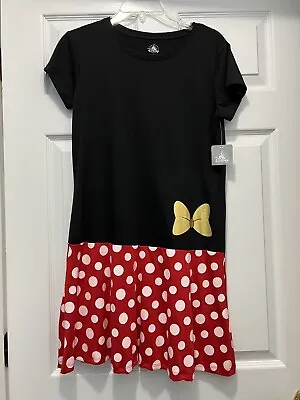 Disney Minnie Mouse Dress Small Polka Dot Skirt Black Top Cap Sleeves Tags  NEW • $9.20