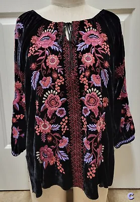 Johnny Was Marcella Velvet Pheasant Tunic Black/Multi Size Small • $120