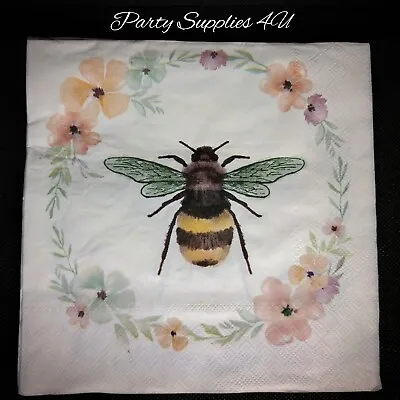 20pk Bumble Bee Paper Napkins/Party/Tissue/Mother's Day/Afternoon Tea/Decoupage • £2.99