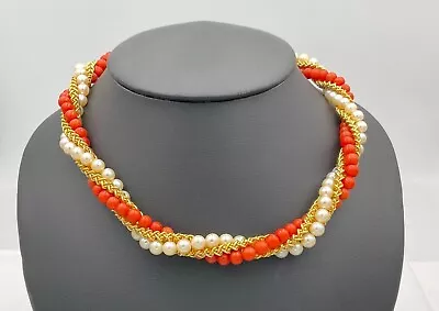 Cartier France 18K Gold Pearl & Coral Beads Necklace 16” Long Vintage 1960’s • $12850