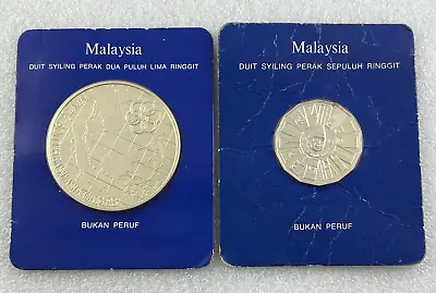 1977 Malaysia 25 Ringgit & 1980 10 Ringgit Silver Proof Coins In Blue Sleeves • $94.60