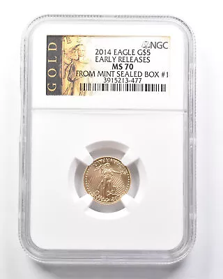 1/10 Oz GOLD MS70 2014 $5 American Gold Eagle Early Releases NGC Bullion *225 • $270