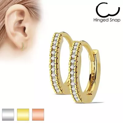 MJ-EB-002 Pair Of Micro CZ Paved 316L Surgical Steel Post Hoop Earrings • $14.62