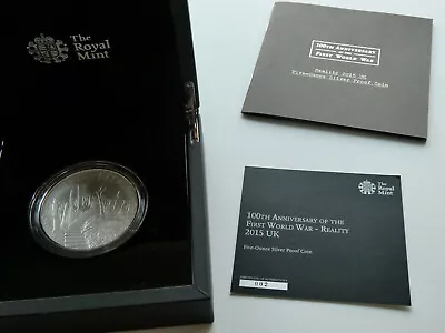 2015 Silver Proof 5oz £10 Coin  WWI - Reality  In Case With COA - Number 002 • £255