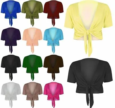 £5.49 • Buy New Womens Plain Cap Short Sleeve Sexy Tie Up Front Bolero Shrug Cropped Top 