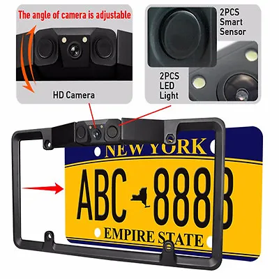 $59.06 • Buy 3In1 Car License Plate Frame Parking Sensor Radar +Rearview Backup Camera+2LED