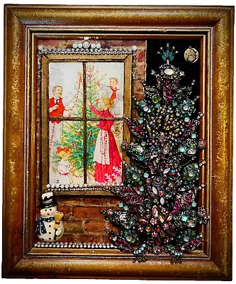 Vintage Christmas Framed Jewelry One Of A Kind Art Home Decor Unique Gift • $329