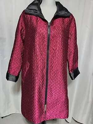 Mycra Pac Reversible Coat S/M Dressy Evening Fushia Black Hidden Hood • $57