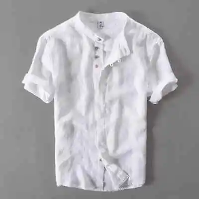 Mens Grandad Casual Shirts Mandarin Smart Shirt Short Sleeve Summer Top RH05 • £12.99