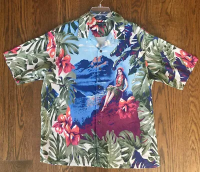 Nautica Vintage Men’s Linen Blend Hula Girl Hawaiian Shirt Sz M • $7.50